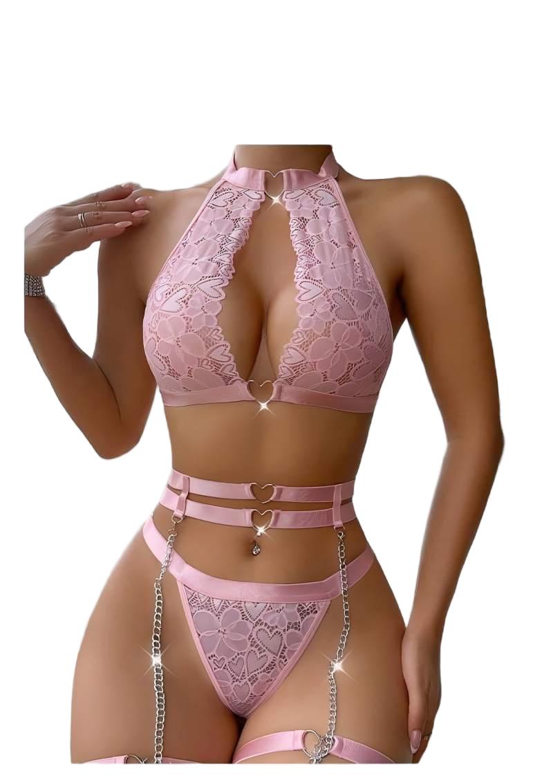 Plunge Bra Push Up - Sexy lingerie set push-up kanten kousenband