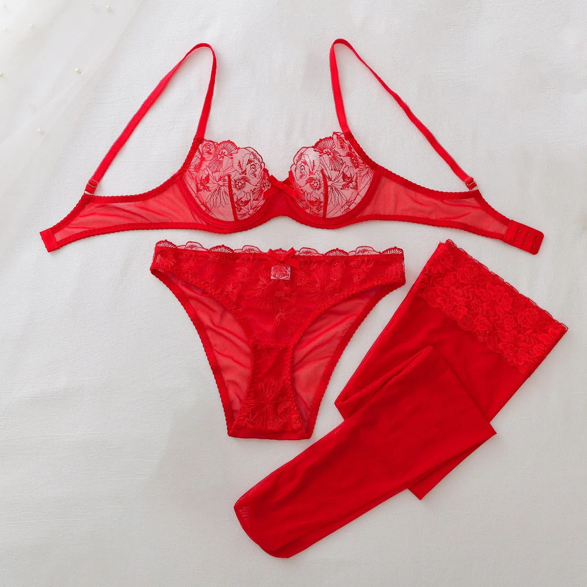 Sheer Mesh Bra - Doorzichtige mesh erotische set dames rode