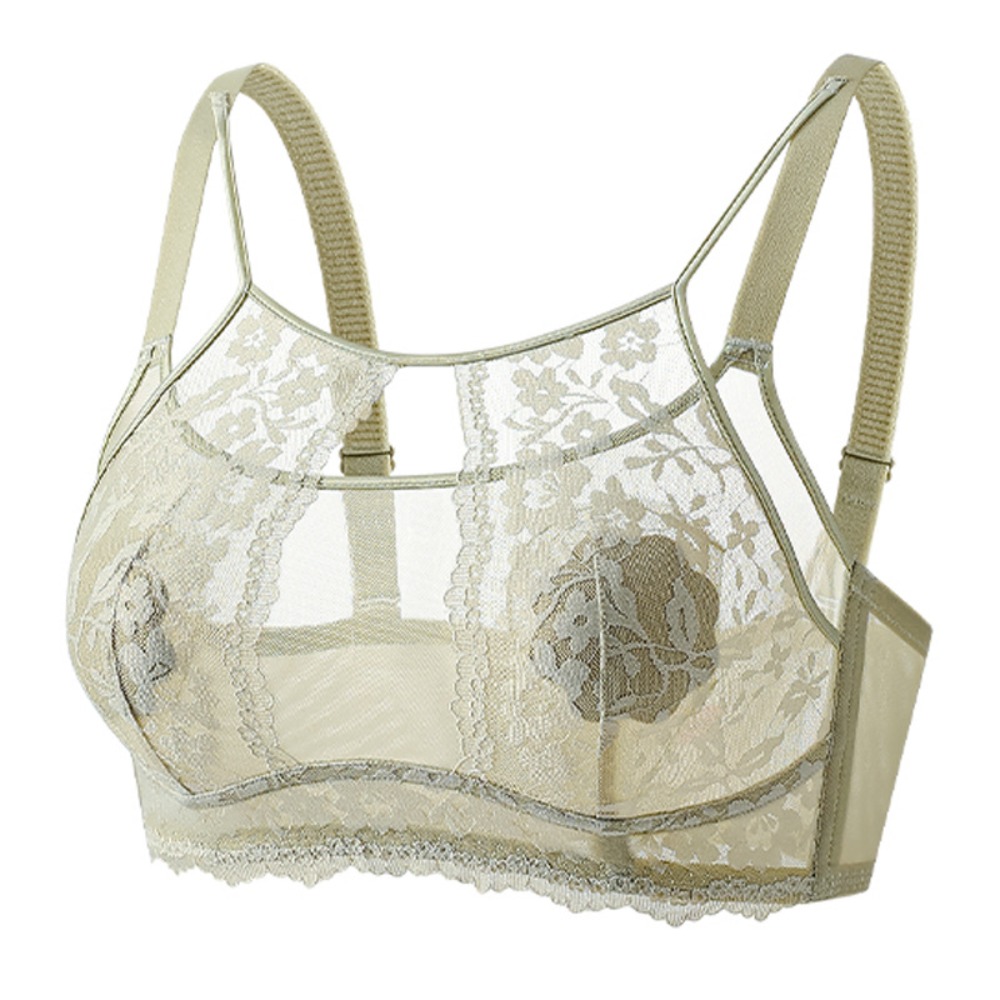 Sheer Mesh Bra - Mode Mesh Bloem Draadloze Diepe V