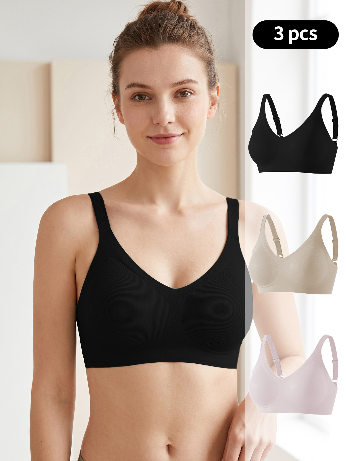 Wirefree Bra Comfort - 3-delige set dames naadloze gebreide draadloze